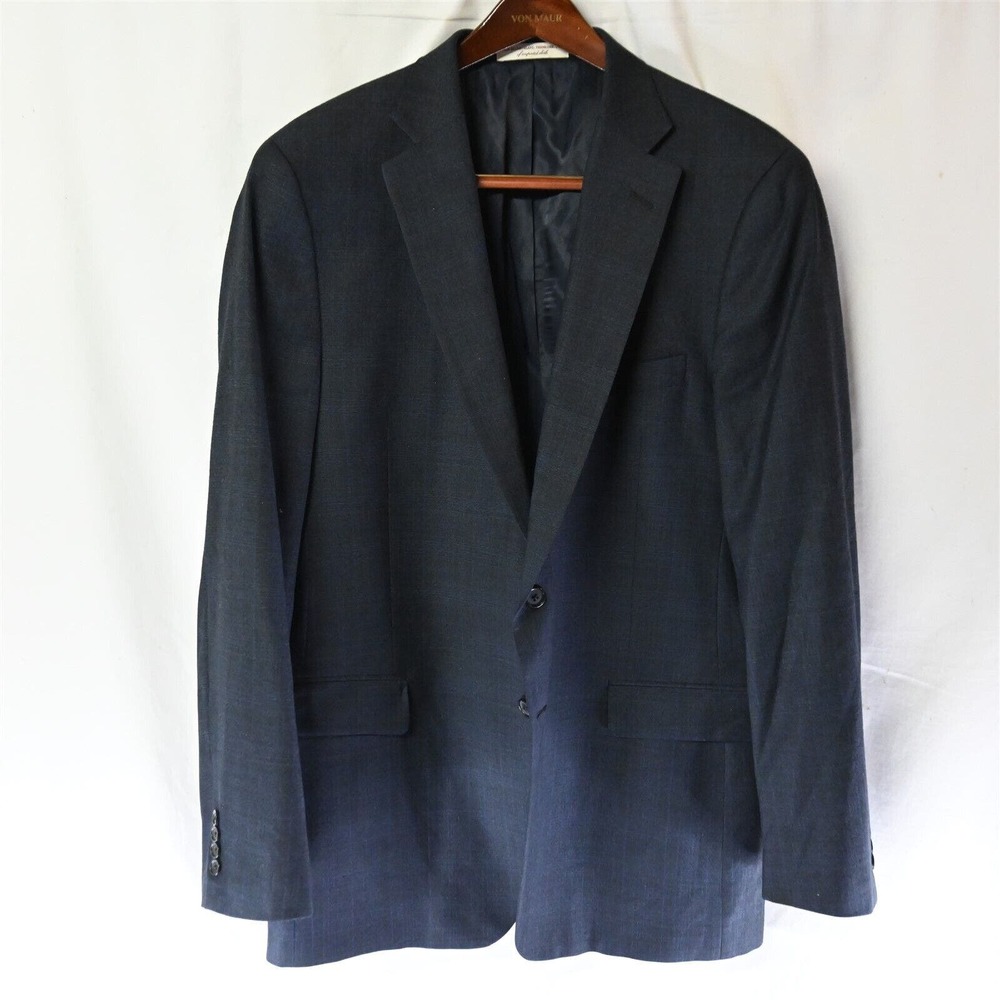 Hardwick Bespoke Fits 46R Navy Blue Plaid 2 Btn Blazer Sport‎ Coat Jacket